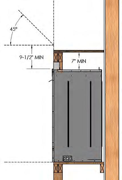 SIDE VIEW -Combustible Mantel Line- Refer to Mantel Clearances section for more detailed information. Any materials covering the face of the fireplace MUST be non-combustible (i.e. brick stone, tile, concrete board).