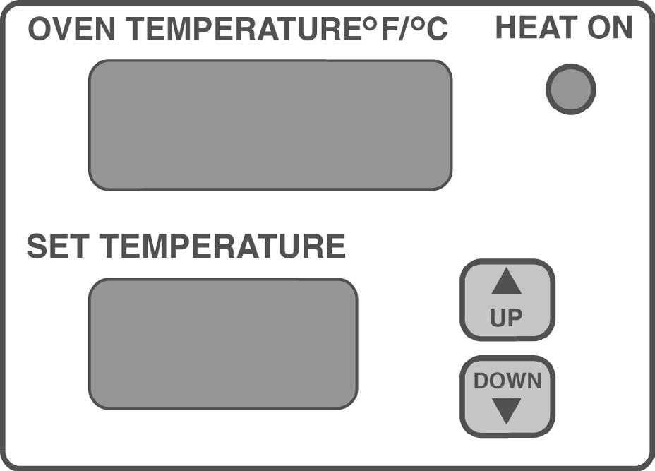 OVEN TEMPERATURE - Indicates the current oven temperature in Fahrenheit or Celsius. HEAT ON - Indicates the heat is on when lit. SET TEMPERATURE - Displays the set baking temperature.