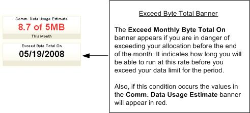 Exceed Monthly Byte Total The Exceed Monthly Byte Total banner will appear if you are in danger of exceeding your limit, indicating when you will exceed your limit if you keep the current settings.