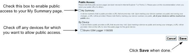 Creating a Public URL When you enable public access for a device, you can distribute a URL that others can use to view your data.