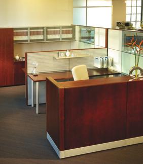 Amber Cherry, Platinum Metallic; shown with Stature seating Integrated functionality From reception to interaction to concentration, Footprint blends the advantages of freestanding and systems