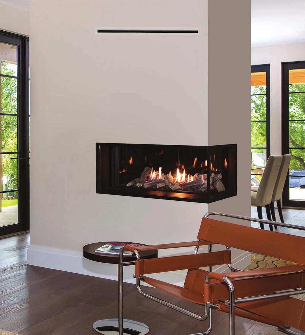 LX2 Multi-sided Fireplace Series LX2 Corner Right with Splitwood and Reflective
