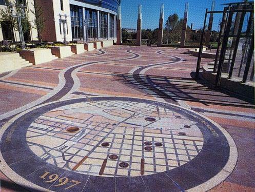An art paseo, on axis with Redwood City Hall, further strengthens the link and provides additional