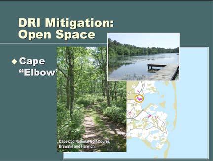 Examples of open space protected through DRI reviews in the elbow towns of the Cape include: almost 7 acres along Frost Fish Creek for the Acme Laundry Subdivision in Chatham,