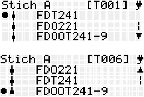 The display shows the number of the line device in brackets. E.g. [T001] for the first line device.