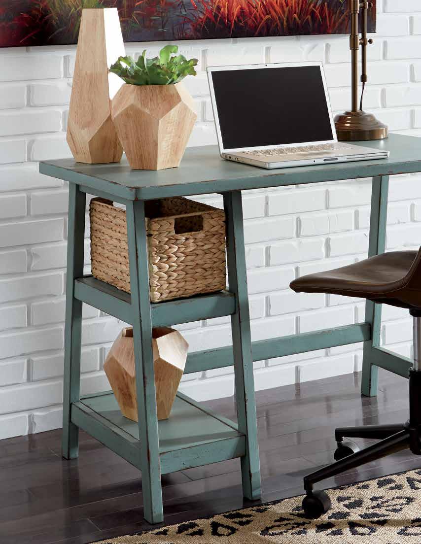 MIRIMYN Space-challenged rooms call for simply chic style: like the Mirimyn small home office desk in antiqued blue. Clean and lean, this desk s classic trestle design always works.
