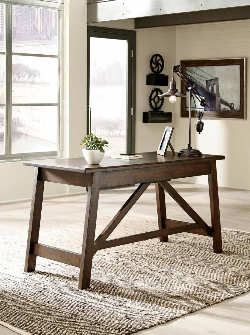 BALDRIDGE Leaning toward a casually cool look with a touch of rustic industrial flair? The Baldridge home office desk with canted legs takes a fresh stance on style.