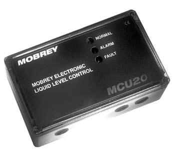 Mobrey standard industrial control unit MCU200 Simple economical control unit IP65 enclosure 115v/230v AC or 24v DC Features: Sensor status LED Time delay Cable check Pump control Co-axial cable Gap