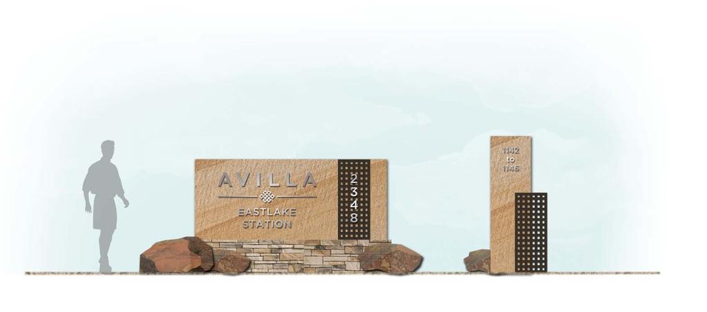 12 AVILLA PLANNED DEVELOPMENT STANDARDS Conceptual Residential Monumentation Raised Aluminum Text Sandstone Planter Box Pattern Piece Stacked Stone Base