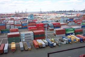 Marine containers are accumulated and held at