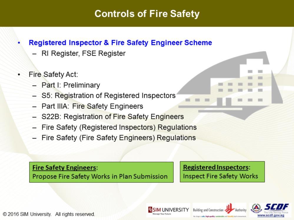To ensure that building plan, fire protection plan are submitted with proper engineering basis, only approved fire safety inspector and fire safety engineers are authorised to sign on the plan and