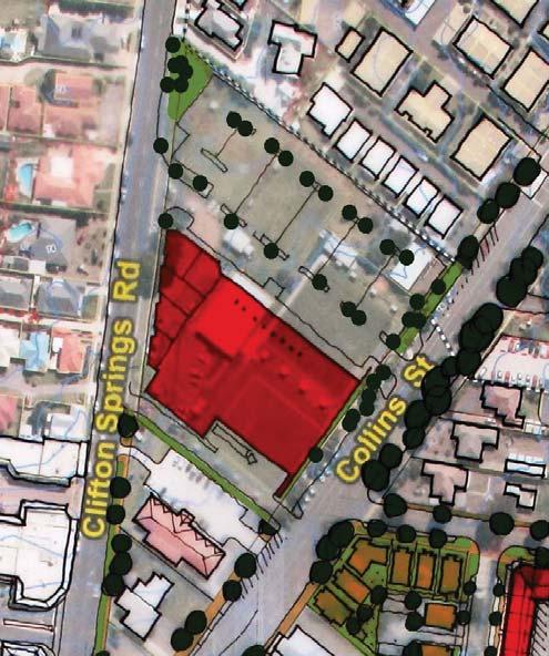The development of a supermarket on the southern side of the site would make it difficult to provide active frontages to both Collins Street and Clifton Springs Road.