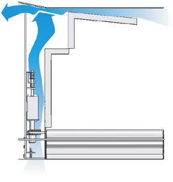 The damper blades open and close, metering airflow into the room in response to room temperature.