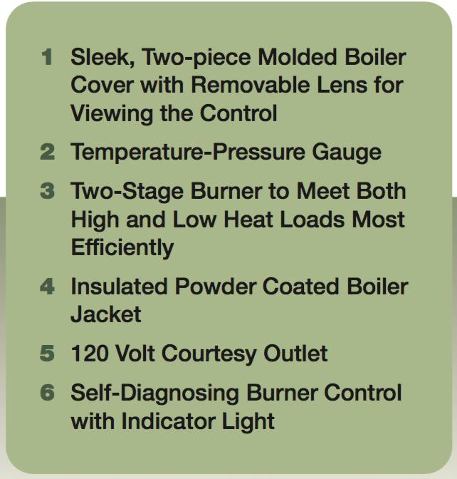 35 802 760 726 PEERLESS Packaged Oil-Fired Hot Water Boiler AFUE 90% Energy Star Rated Powder-Coated Steel Jacket Premium Molded Front Cover Panels Full Swing-Out Burner Door Integral Flue