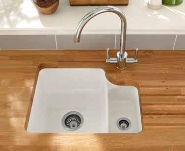 5 bowl undermount sink Ceramic SNK5631* *1*2 - RH drainer - Overall sink dimensions: L590mm x W460mm - Main bowl dimensions: L390mm x W335mm x D180mm - Undermount 600 23L Cabinet Min.