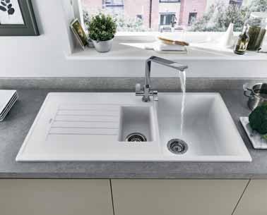 Composite Made using technically advanced polymers, our composite sinks are highly resistant to impact and scratching. Lamona White granite composite 1.
