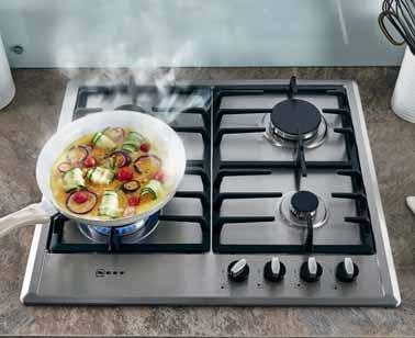 Neff gas hob Stainless steel HNF1100-4 burners: 1 wok, 1 semi-rapid, 1 rapid & 1 simmer - Cast iron pan supports - LPG