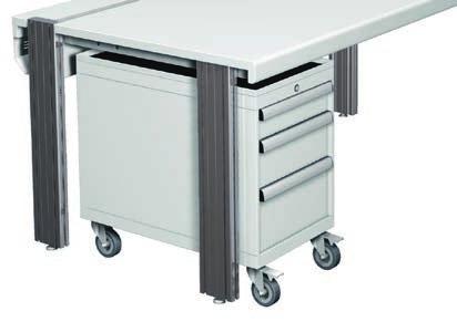 SHEET STEEL MOBILE ND SUSPENDED CONTINERS Closed metal housing with durable light grey powder coating. Sheet steel drawers with full extension, load: kg.