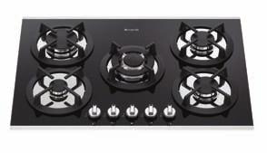 Central wok burner Tempered glass main top Cast-iron pan supports with coordinated Built-in