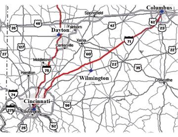 TheCityofWilmingtonislocatedin Clinton County, Ohio, which is located between Cincinnati, Dayton and Columbus.