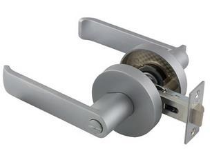 HANDLE Satin Lever Set Door lever on round nose Location: Internal door hardware DOOR