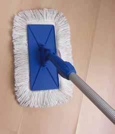 Metallic frame and curved cotton mop to reach any round surface.