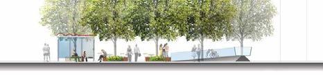 SPECIAL PAVING (E) TRANSIT SHELTER PLANTING WITH LOW EDGE TREATMENT NEW TREES PLANTERS WITH SEATING WIND SCREEN Project Overview The project will create new transit loading areas, curb ramps,