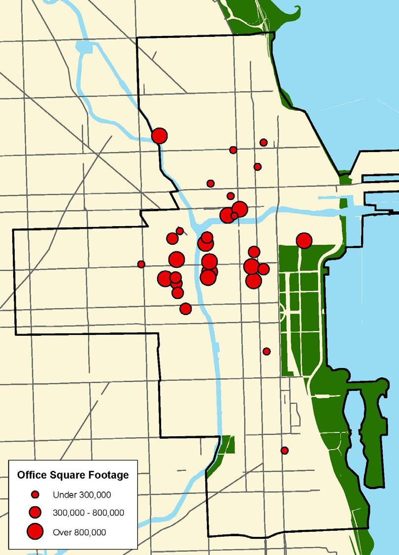Office Development Map shows buildings completed since 2001 and under construction.
