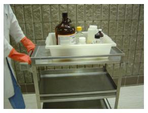 at once, a utility cart with a simple polypropylene tray will do the job