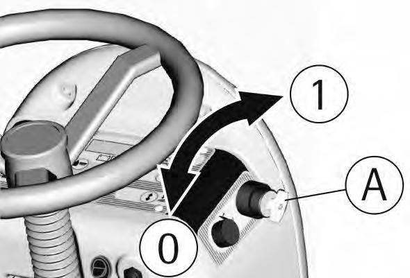 BATTERIES CHARGE LEVEL INDICATOR To start any function of the machine, it is necessary to rotate clockwise the key switch (A). Rotating it counterclockwise any function will be switched off.