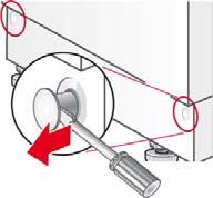 Drain pump Turn the programme selector to Off. Use a screwdriver to release the lock pins. Tip the kick panel and pull upwards to remove.