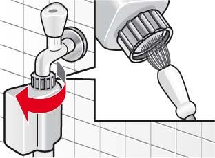Unscrew the water supply hose from the tap. Clean the filter with a small brush. Reconnect the hose. Turn on the tap.