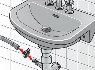 Water drainage Drainage into a siphon Do not kink the drain hose or pull it lengthways. Height difference between the installation surface and the drain: max. 90 cm, min. 50 cm.