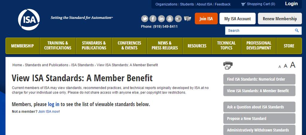 Accessing ISA Standards ISA members View all ISA standards and technical