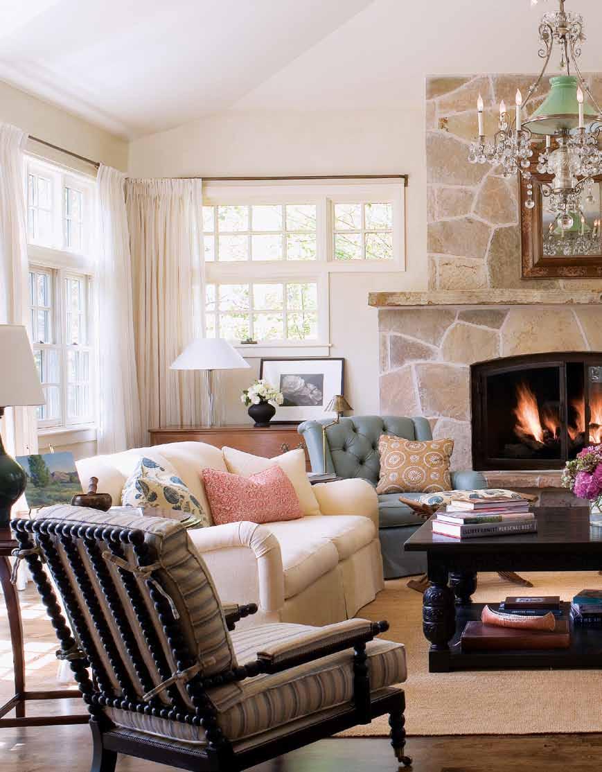 AN ASPEN DESIGNER COMBINES AN EAST COAST AESTHETIC WITH TRADITIONAL STYLING TO BRING A TASTE OF NEW ENGLAND TO THE MOUNTAINS COASTAL CONNECTION To establish the living room s calming blue-and-cream
