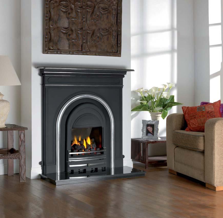 Majestic Integra Combination Polished The Majestic Combination is a complete cast-iron fireplace with shelf attached making it ideal to suit the smaller chimney breast.