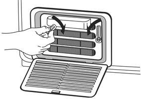 Open the heat exchanger flap. A B. Turn the two locking bars at the side of the heat exchanger towards the middle, to the horizontal position, and pull the heat exchanger out. C.