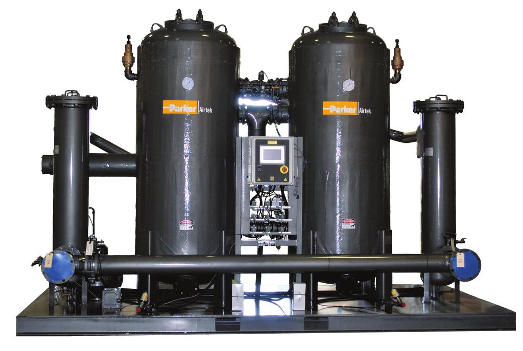 02 12 TWP & TWB Series Externally Heated and Blower Purge Desiccant Air Dryers Parker Airtek Externally Heated and Blower Purge Desiccant Air Dryers use the adsorption method to remove moisture from