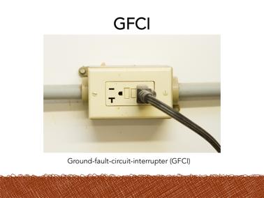 A ground-fault-circuit-interrupter is a is a device that shuts off an electric power circuit when it detects that current is flowing along an unintended path, such as through water or a