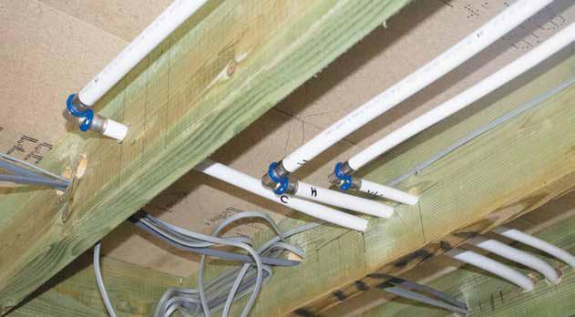The Benefits (continued) Gerpex Press Fittings connecting 20mm pipe. As can be seen the pipe can be easily routed alongside the electrical services.