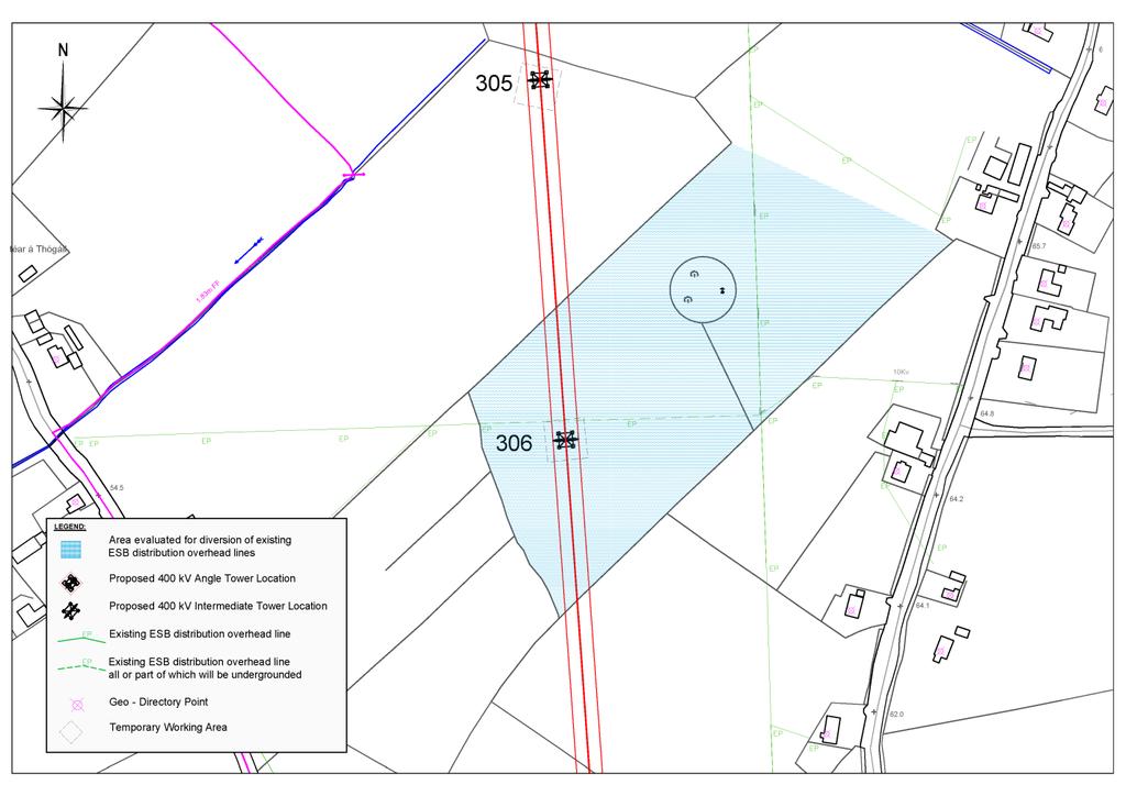Figure 3-10: 400 kv Tower 306 conflict The area in the vicinity of Tower 306 consists of improved grassland of low ecological value. It is unlikely hedgerows will be affected.