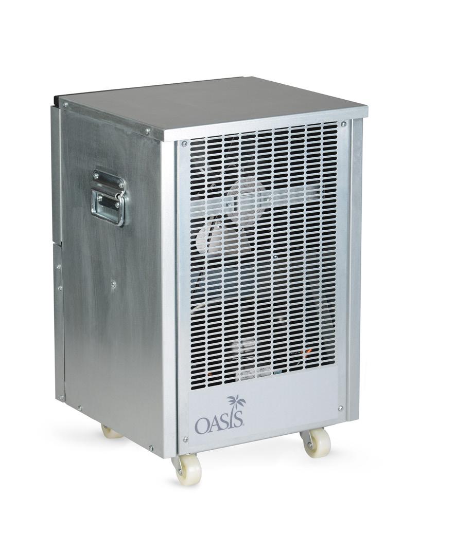 / hr) D270 IP54 29.5 400 8 9.5 16.6 27.2 510 Available Colours: Galvanised Custom The OASIS IP54 is an enhancement of the OASIS SD dehumidifier that has achieved compliance with the IP54 rating.