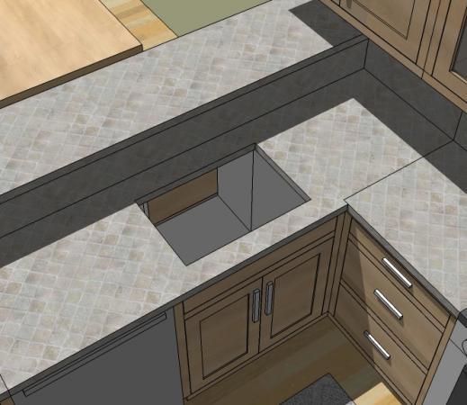 Step 8 Instructions: Lots or room for dirty dishes! And with the backsplash, we add a little bar height counterspace for serving food or moving dirty dishes. Good spot for a fresh baked pie to cool!
