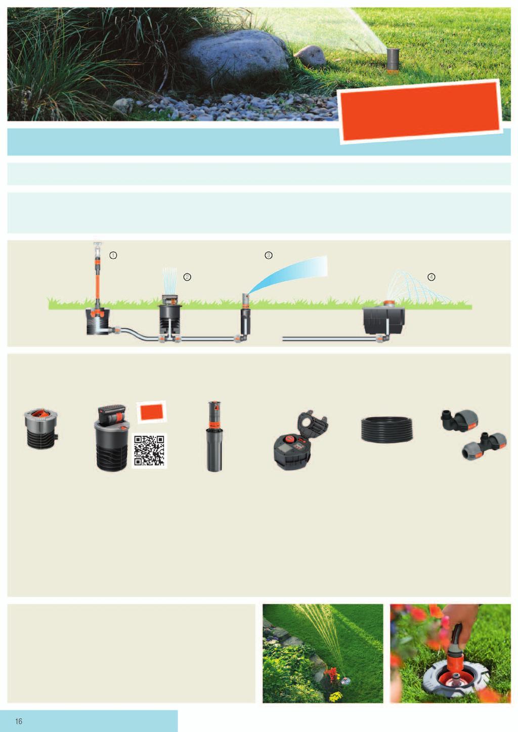 Irrigate with system GARDENA Sprinklersystem Help with planning, installation and initial operation of the GARDENA Sprinklersystem: Brochure Watering Systems GARDENA Micro-Drip-System Help with
