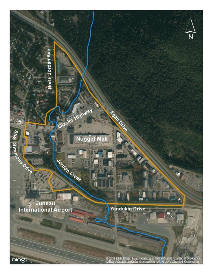 Most of the assessment area consists of commercial properties, parking lots, and roads; residential properties comprise only a small portion of the assessment area.