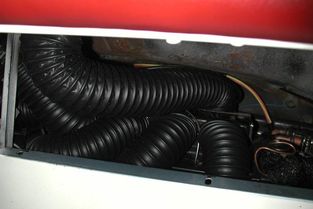 Locate 2 Diameter flex hose. Cut (1) piece 20 long. Attach to face duct over 2 nd outlet from the left.