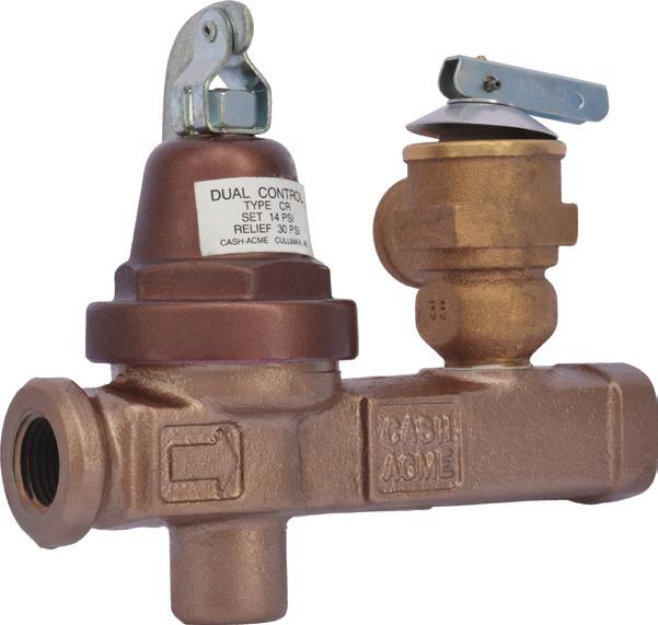 GENERAL PLUMBING & HEATING CR COMMERCIAL The CR series dual control valve for hot water space heating boilers features a balanced piston for closer outlet pressure control regardless of variations in