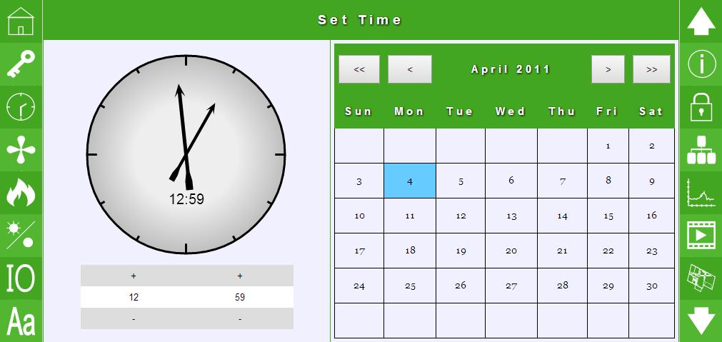 7.2 Setting the Date and Time Click on the clock icon on the left hand side. Ensure you are logged in as user or engineer to edit the time.