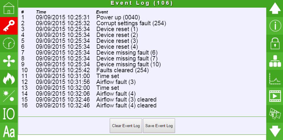 7.11 Event log, Real Time and Historic Graph 7.11.1 Event Log Click the log data icon for quick navigation. Click again to toggle between event log, realtime and historical graph.
