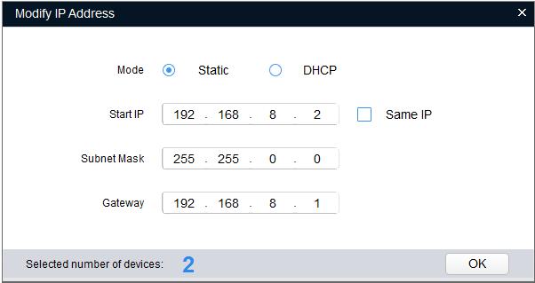 Step 4 Select the devices which IP addresses need to be modified, and then click box, see Figure 4-2.